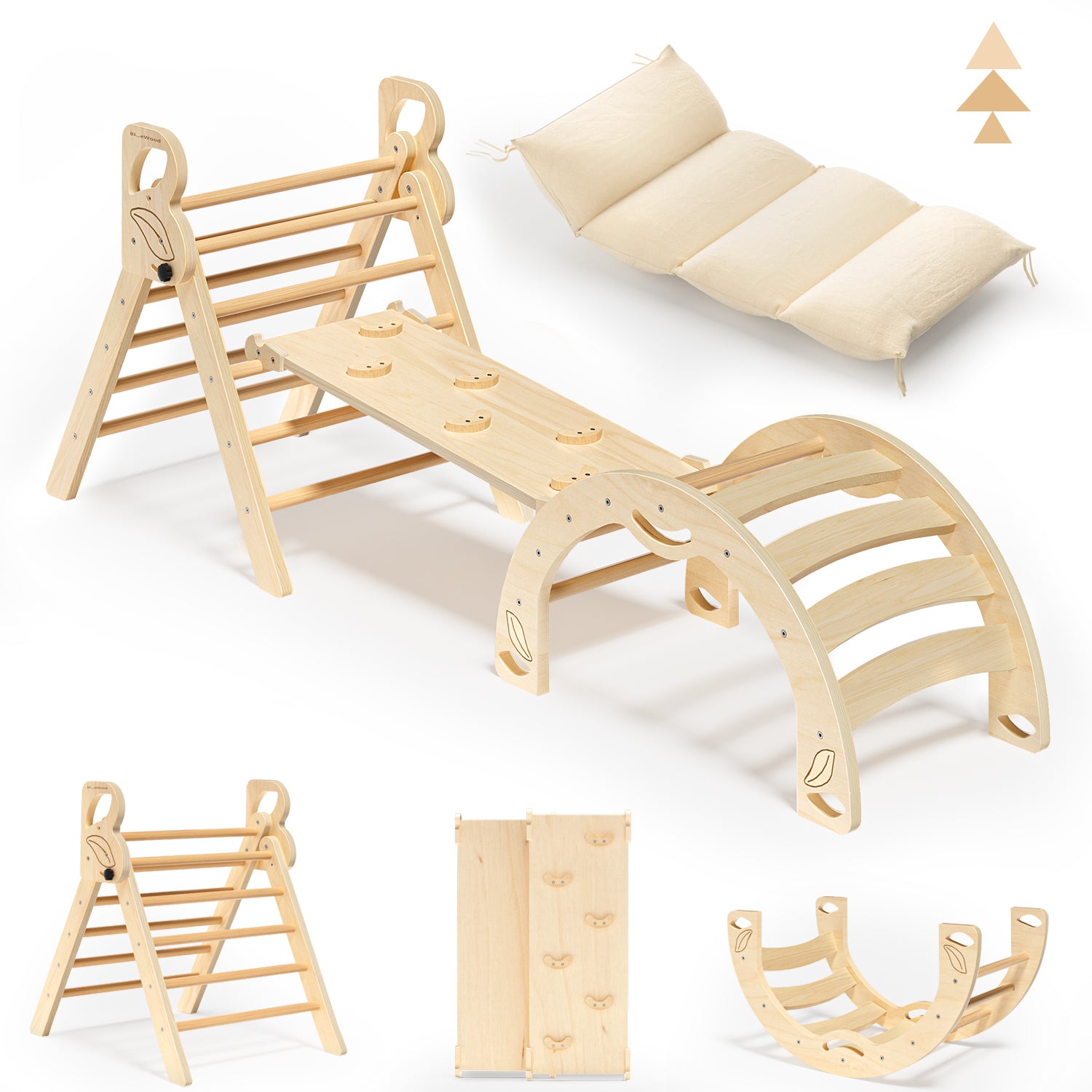 BlueWood Lightweight & Compact & Exquisite Montessori Triangle Climbing Set, Indoor Playground for Kids - 3 - Piece, Complete with Pads